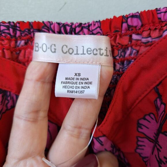 B.O.G. Collective Band of Gypsies Bustier Mini Dress Floral Red-Pink Smocked XS - Picture 3 of 9